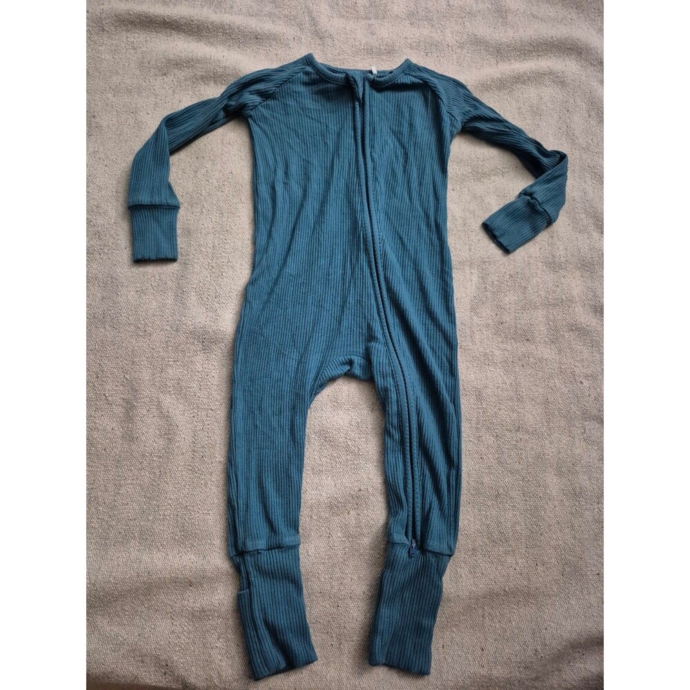 K & A bamboo ribbed zipper footie size 6-12M months - blue